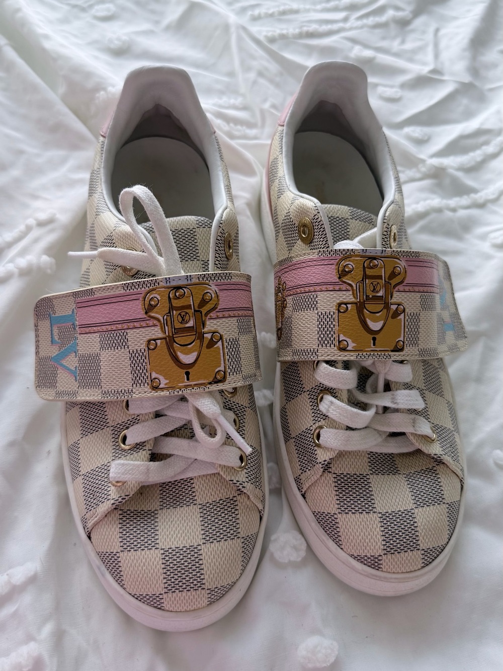 Authentic Louis Vuitton Damier Azur Summer Trunks Frontrow Sneaker Size 38